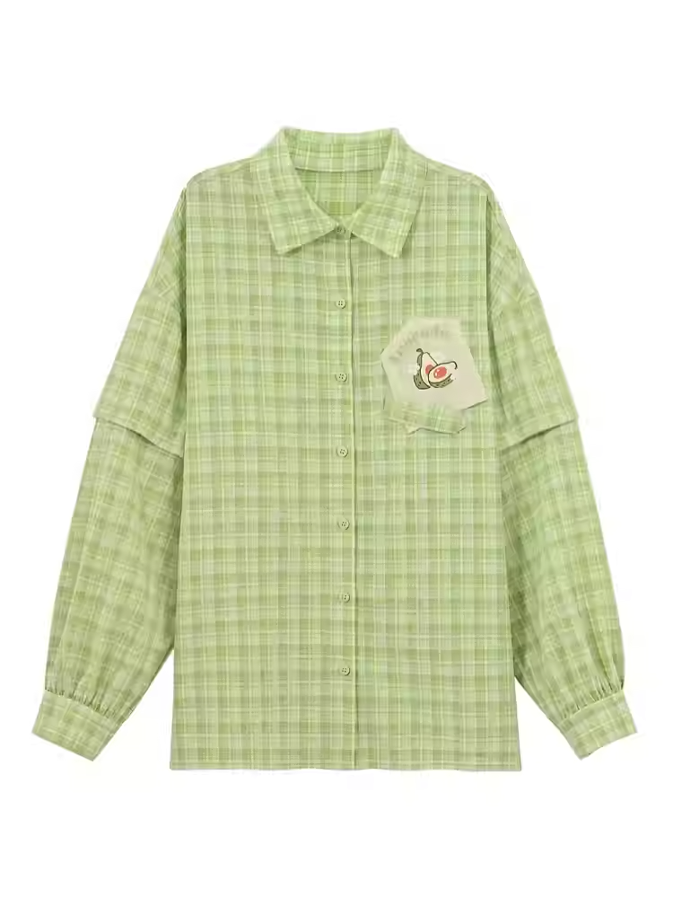 夏用ゆったりチェックシャツ（袖取り外し可能）イエロー/グリーン/レッド