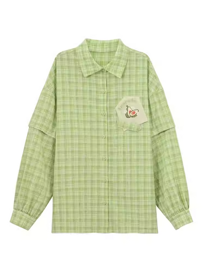 夏用ゆったりチェックシャツ（袖取り外し可能）イエロー/グリーン/レッド