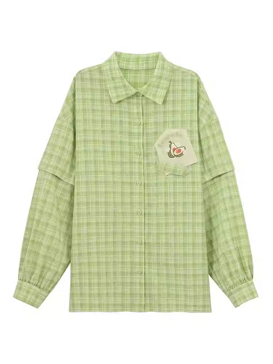 夏用ゆったりチェックシャツ（袖取り外し可能）イエロー/グリーン/レッド