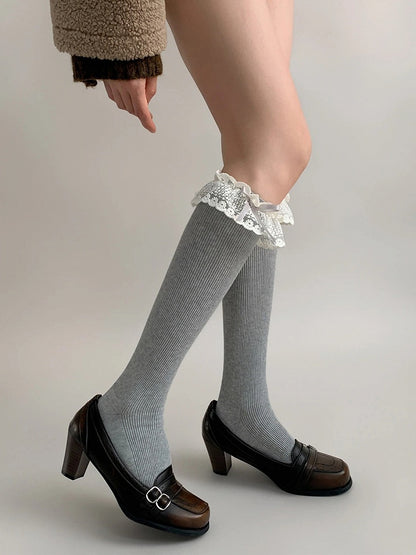 Lace Stockings Colors 5 Trim Ruffle Ribbed