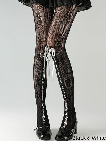 Detail Lace Lace-up with Lolita Colors Tights Pattern Floral 6