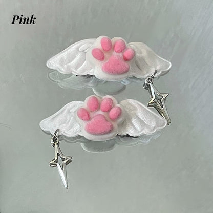 Blue Plush Cat Paw Wing Hairclips