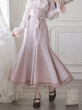 Light Pink Skirt Detail Mermaid Lace Lace-Up Trim and with High-Waisted