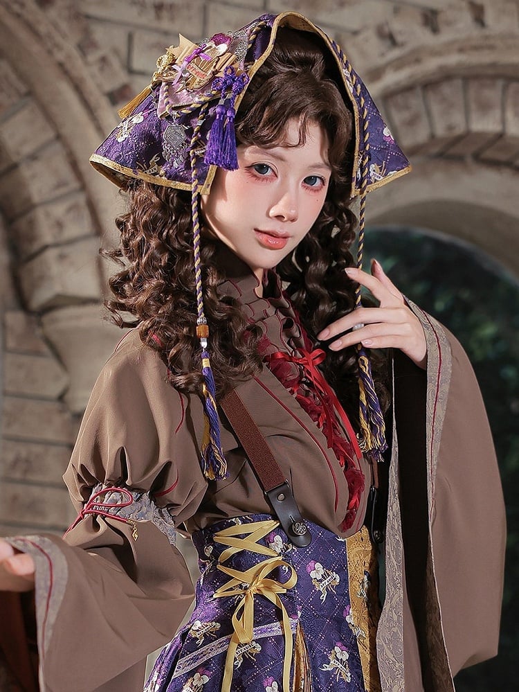 Yellow & Purple Lolita Hair Veil with Brooch Accessory - Neoludwig
