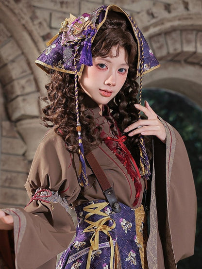 Yellow & Purple Lolita Hair Veil with Brooch Accessory - Neoludwig