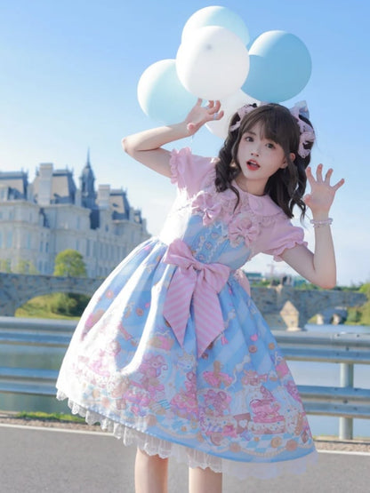 Neckline Design Bow Blue Ears Sweet Lolita Dress JSK Adorable Mouse Print Mouse Big