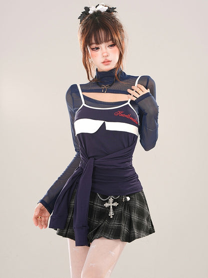 Red/Navy Blue Bold Tie Accent Cami Top