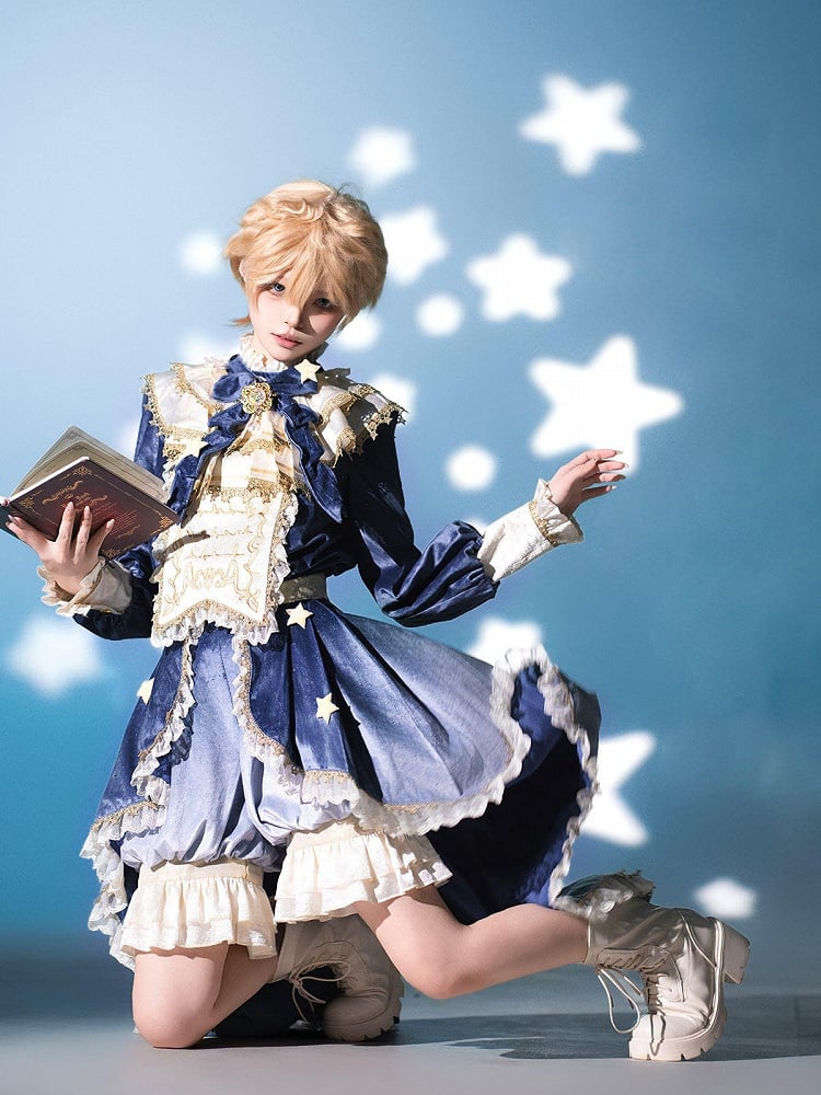 Ouji Accents Velvet Star Shimmering + Top Bloomer Shorts with Lolita Blue Split-Tail