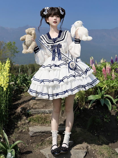 Ärmel Matrosenkragen Weiß mit Sommerkleid Kurz Abnehmbar Lolita