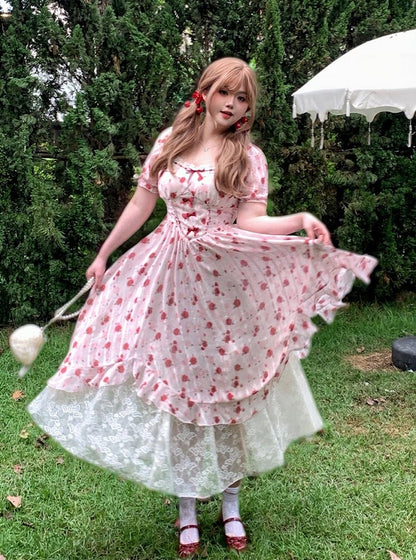 Plus Size Sweet Rose Print Maxi Dress with Lace & Bow - Hard Candy
