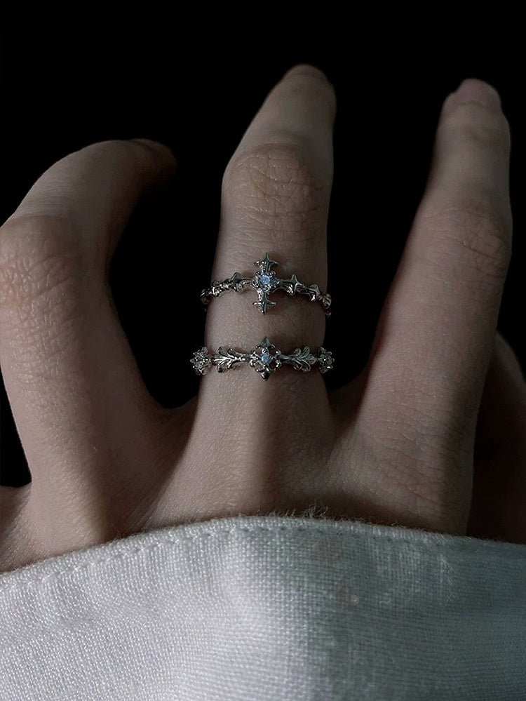 Silver Gothic Cross Ring with Rhinestone Accents - Insomnia Artist