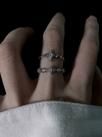 Silver Gothic Cross Ring with Rhinestone Accents - Insomnia Artist