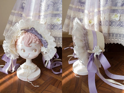 Bowknot Decoration Floral Green / Bonnet Purple