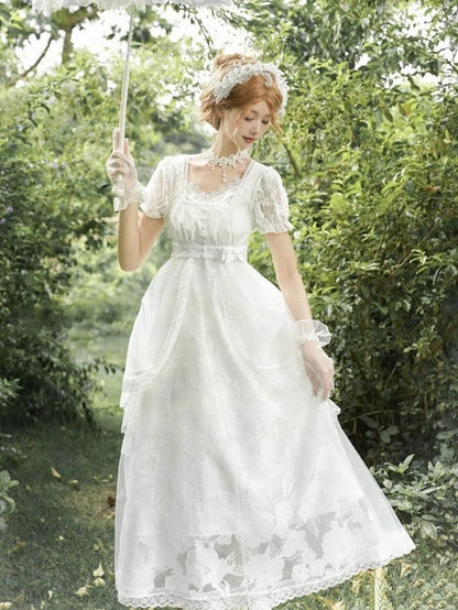 Long Slip Style Dress Headpieces Top Full - Overlay Version Cropped Set + Lolita White Empire