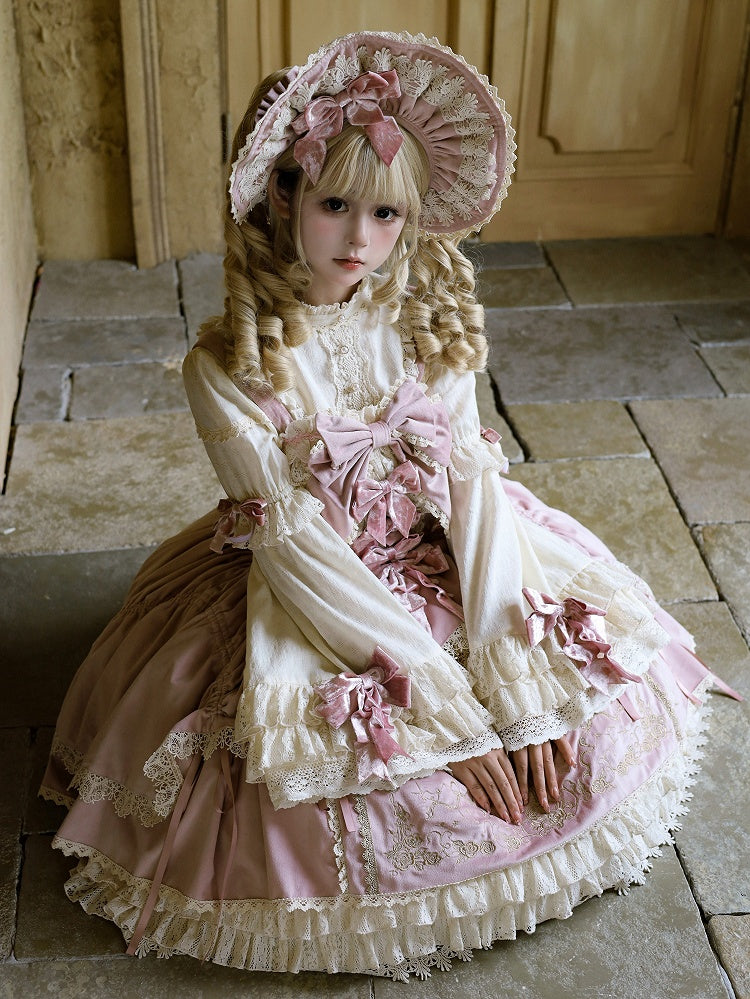 Lolita Kerzendekoration Kleid Schleifen JSK Samt Stickerei / Rosa