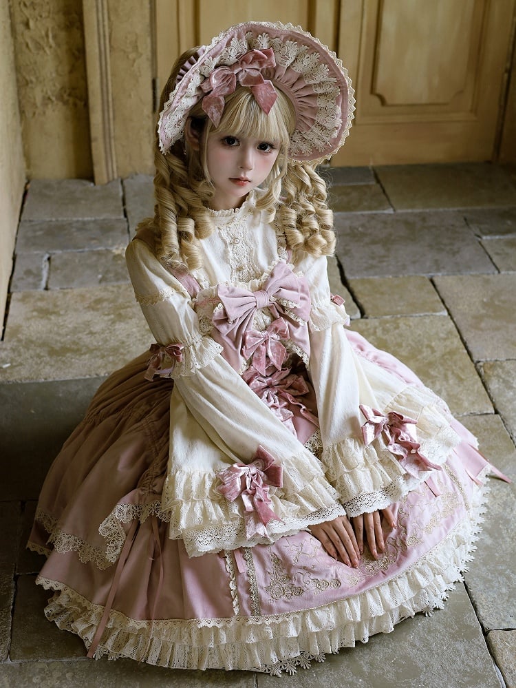 Bows / Dress Lolita Candle Decoration Pink Velvet JSK Embroidery