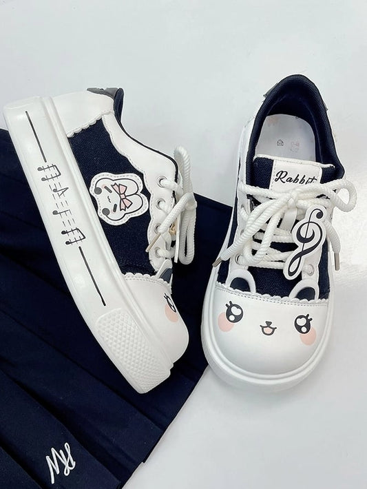 Music Note - Black Core Sneakers with Bunny Theme Details Otaku Platform Scalloped Trim