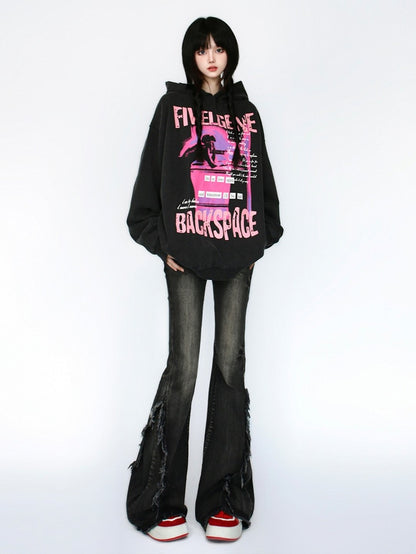 Cuffs- Slim Fit Raw Vintage Blau/Schwarz Low Waist Flared und Jeans mit Ausfransen