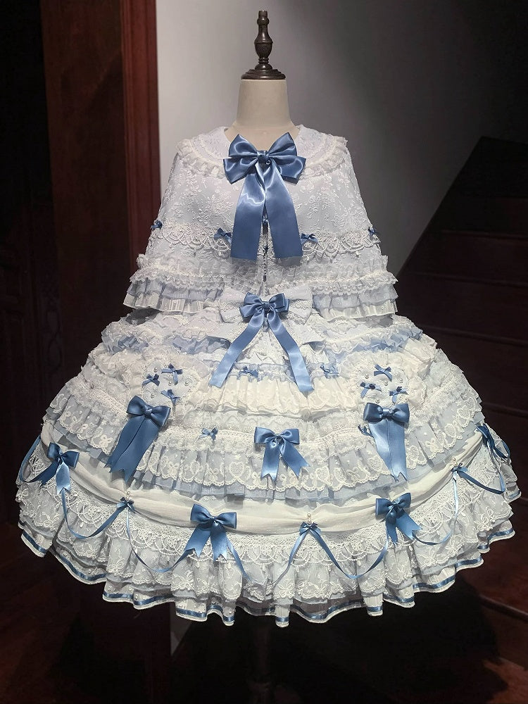 Blue Bunny Ears Lolita Jacquard Ruffled Cape - Starry Messenger