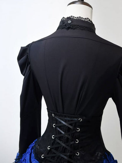 Black Sleeves Bell Lolita and Layered Gothic Shirt Klein Blue