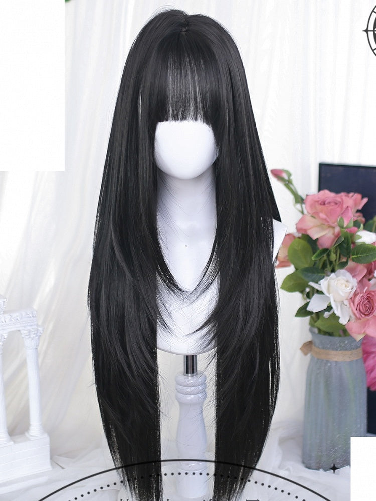 Straight Long Bangs Air Wigs 75-80cm With Brown Black/Dark