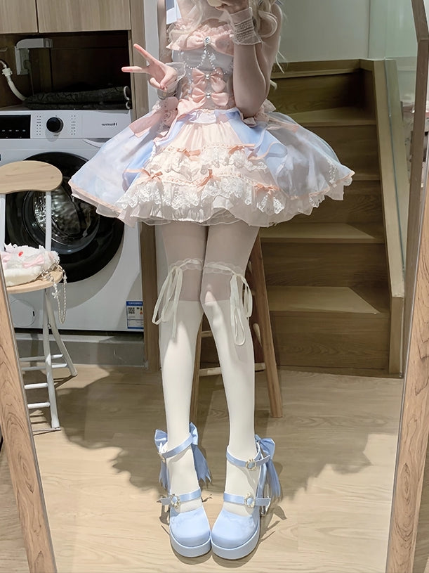 Heel Charm Goldfish Janes Transparent Blue with - Platform Satin Mary High-heel