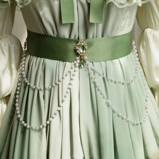 Waist Belt Green Bead Chain Decorated