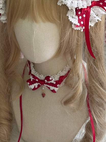 Bow Choker Pattern Polka-dot Lolita Lace Sweet Red