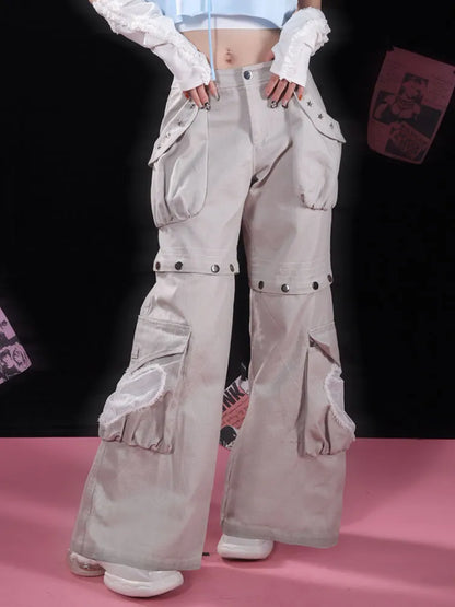 Abnehmbare Jeans-Nieten Cargo Grau Sternförmige Taschen