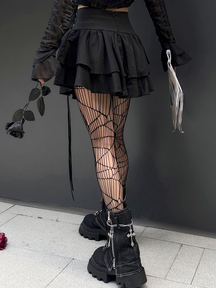 Punk Dragon verziert schwarzen Stufenrock Criss-Cross-Kette
