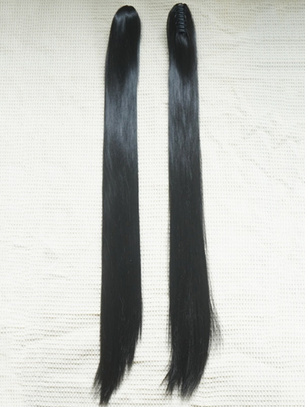 Black Bob Cut Short Wig With Bangs＋Double Straight Ponytail Claw Clips