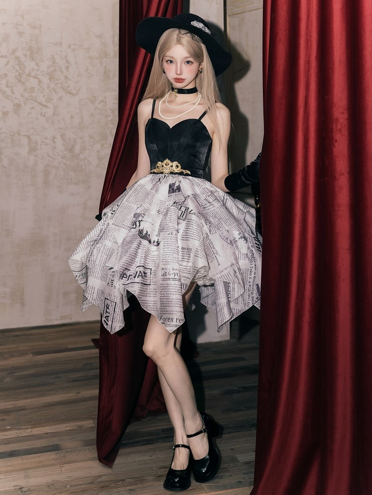 Newspaper Layered Handkerchief Skirt Elegant Dress Lolita Jumper Skirt