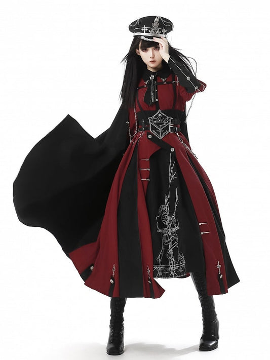 Long One Lolita Embroidery Red Snake Sleeves Decoration Piece Black And Cross Military