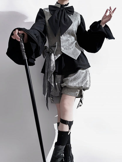 Black Ruffle-Neck Bishop-Sleeve Ouji Poet Shirt - Princess Chronicles