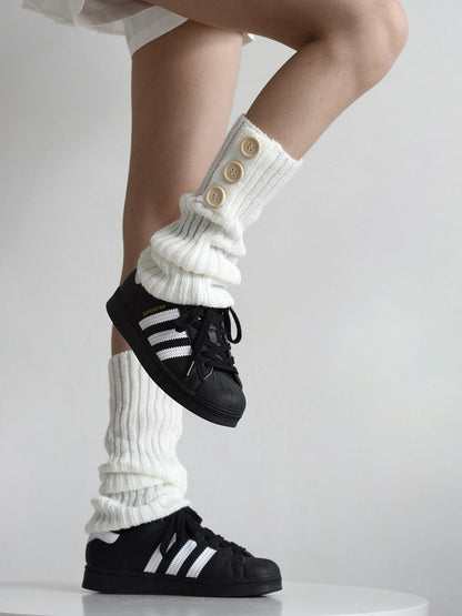 4 Colors Button Decorated Knitted Leg Warmers
