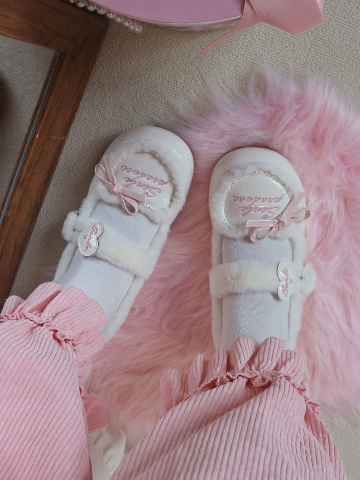 Ballerinas mit Herz- und Buchstaben-Akzenten, süßes PU, Beige, gemütliches Fleece-Futter