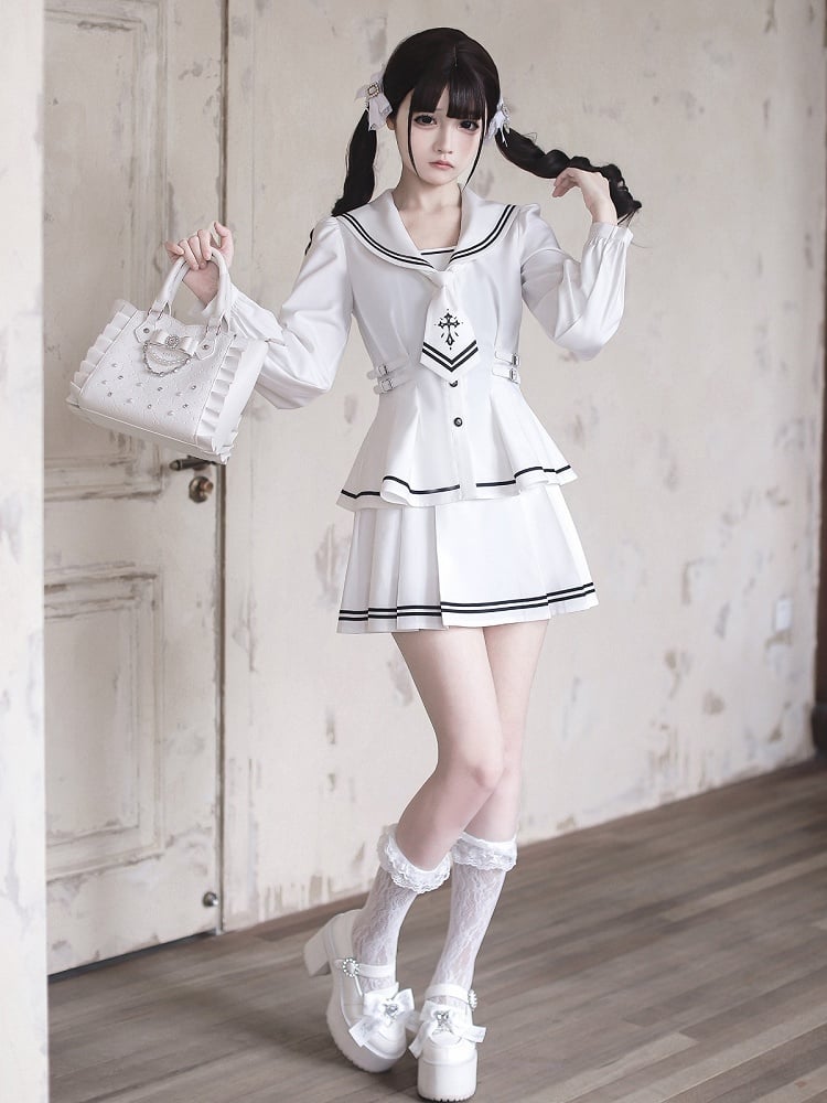 White Pleated Skirt in Ryousangata Style - Ekomi