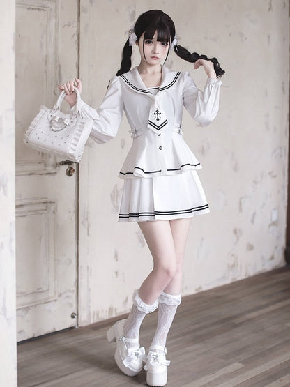 White Pleated Skirt in Ryousangata Style - Ekomi