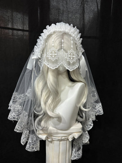 Gothic Hairband Veil with Lace Details - Custom Made Earrings