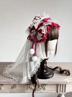 Multi-Color Head (Pom-Pom Lace with Veil Lolita Hairband Accents)