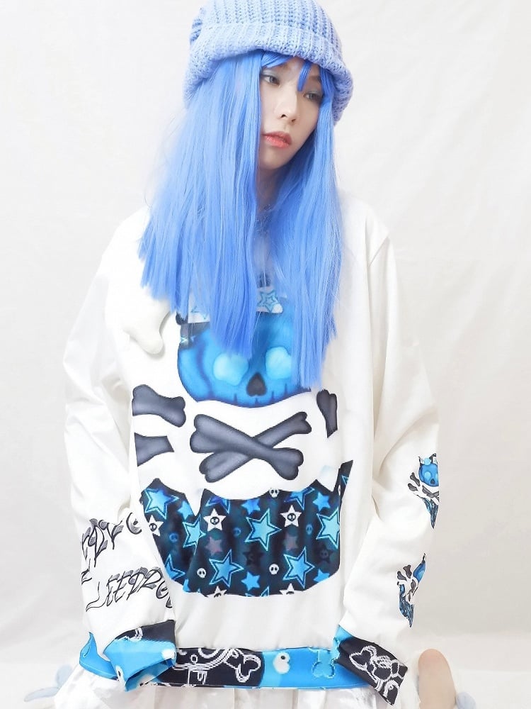 Skelett Guro WeißBlau Und Stern Sweatshirt Druck Kawaii Knochen