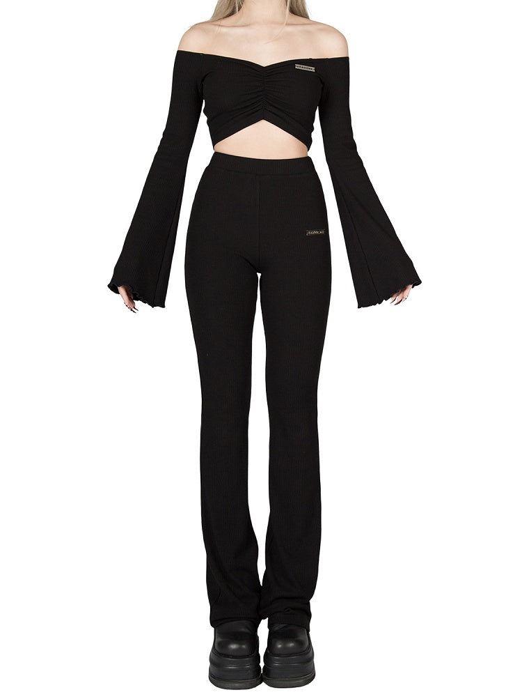 Strickhose Stretchy High-Waist - Ausgestellt Figurschmeichelnd Schwarz