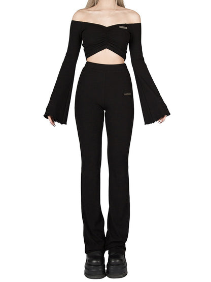 Strickhose Stretchy High-Waist - Ausgestellt Figurschmeichelnd Schwarz