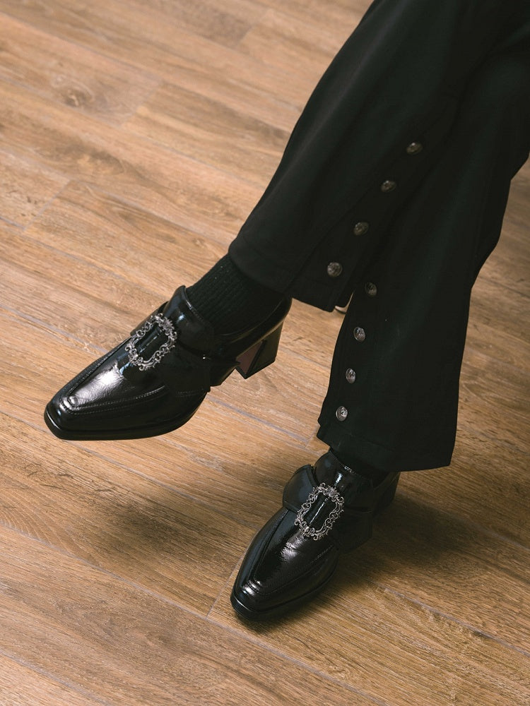 Dark Prince Style Gothic Lolita Square Toe Shoes with 7CM Heel in Black - Lacy Bones