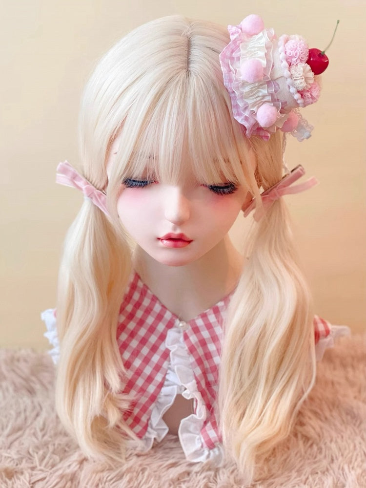 Pompoms Sweet Lolita Hat Cake Cherry Pink White with Mini