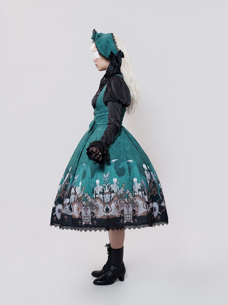 Green Skeleton Cross Gothic Lace Dress - NnSTAR