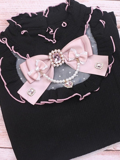 Bowknot Pearl Jirai 8 Rhinestone Color Chain Options Brooch Kei