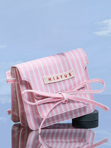 Charming Pink Striped Bow Crossbody Bag