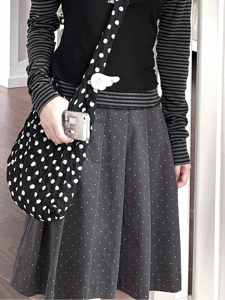 Skirt Pleated Polka Y2K Gray Dot