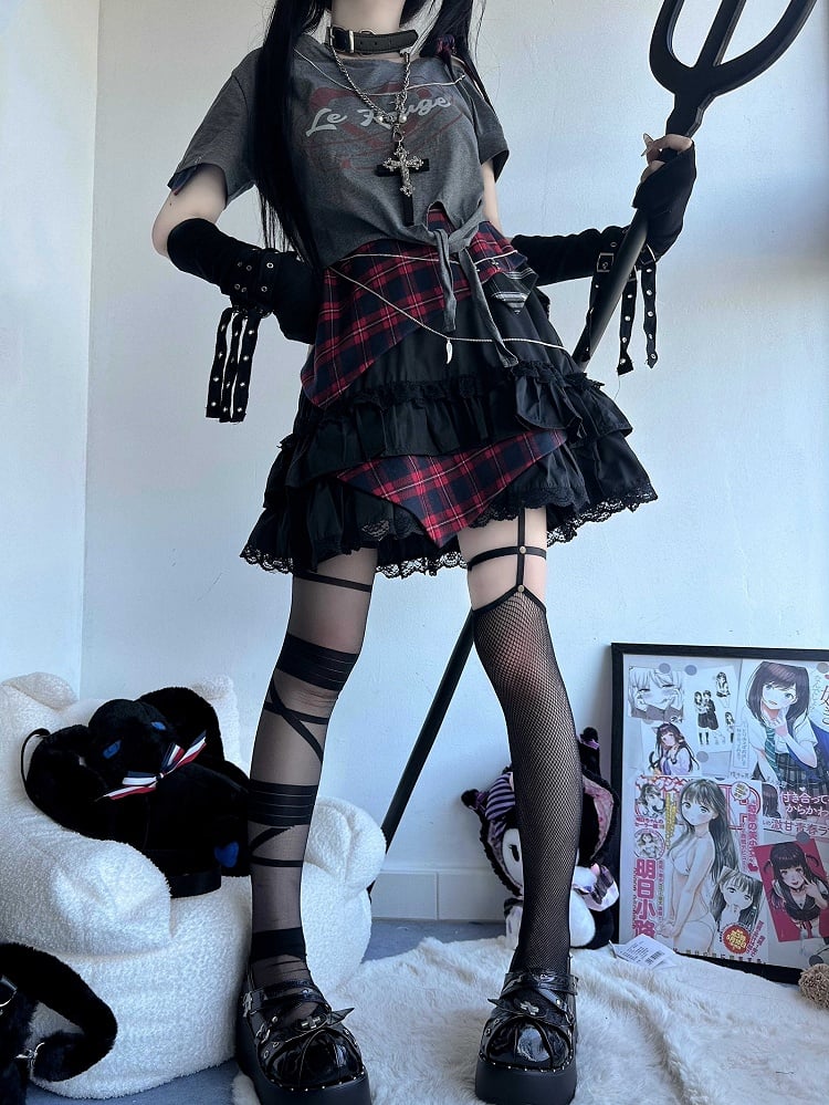 ジライブラックスカートレーストリムアイドルチェック柄ケイティアード